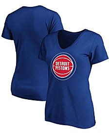 Women's Blue Detroit Pistons Primary Logo Team V-Neck T-shirt