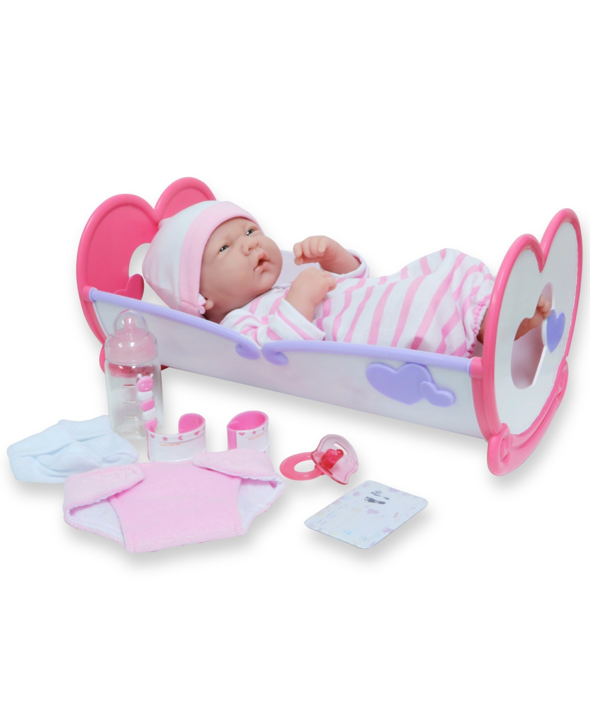 Jc Toys La Newborn 14" Baby Doll Rocking Crib Gift Set, 11 Pieces In Pink
