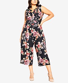Trendy Plus Size French Floral Jumpsuits