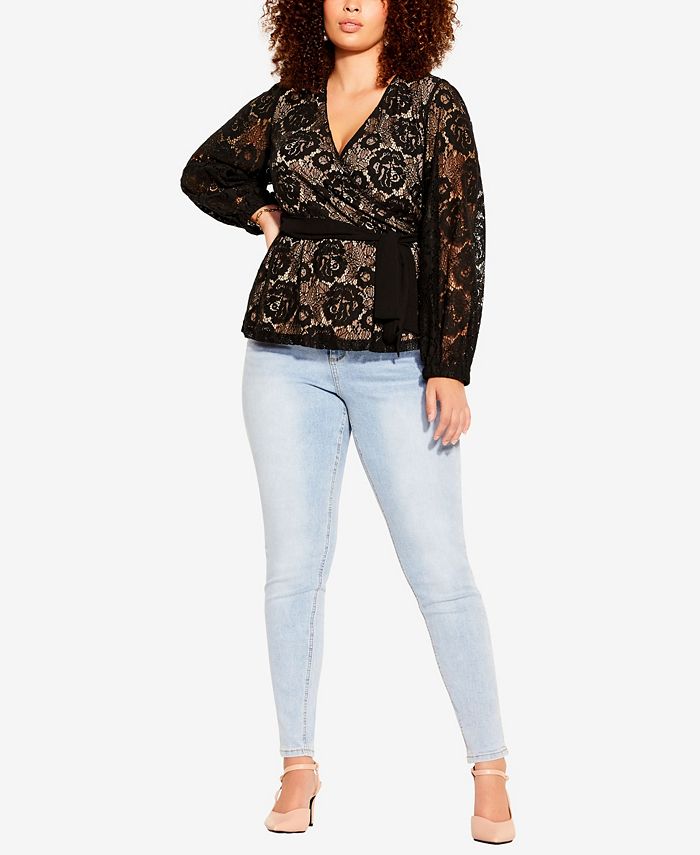 City Chic Trendy Plus Size Lace Fly Away Top - Macy's