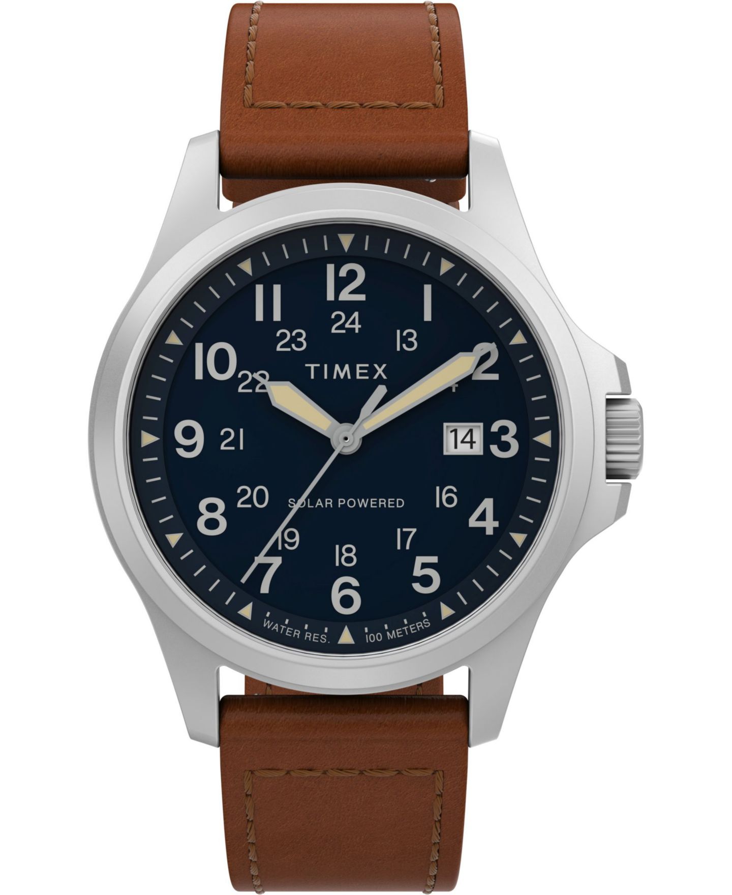 Мужские часы Timex Solar Brown Leather Strap Watch 36 mm — фото 1