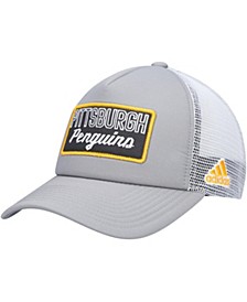 Men's Gray and White Pittsburgh Penguins Locker Room Foam Trucker Snapback Hat