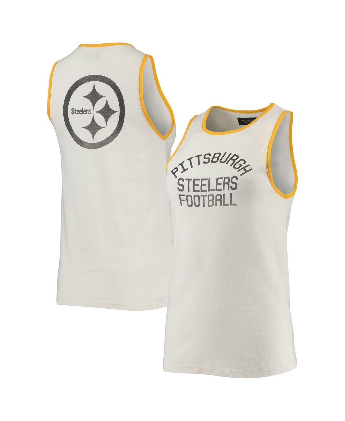Women's White and Gold Pittsburgh Steelers Throwback Pop Binding Scoop Neck Tank Top - White, Gold-Tone