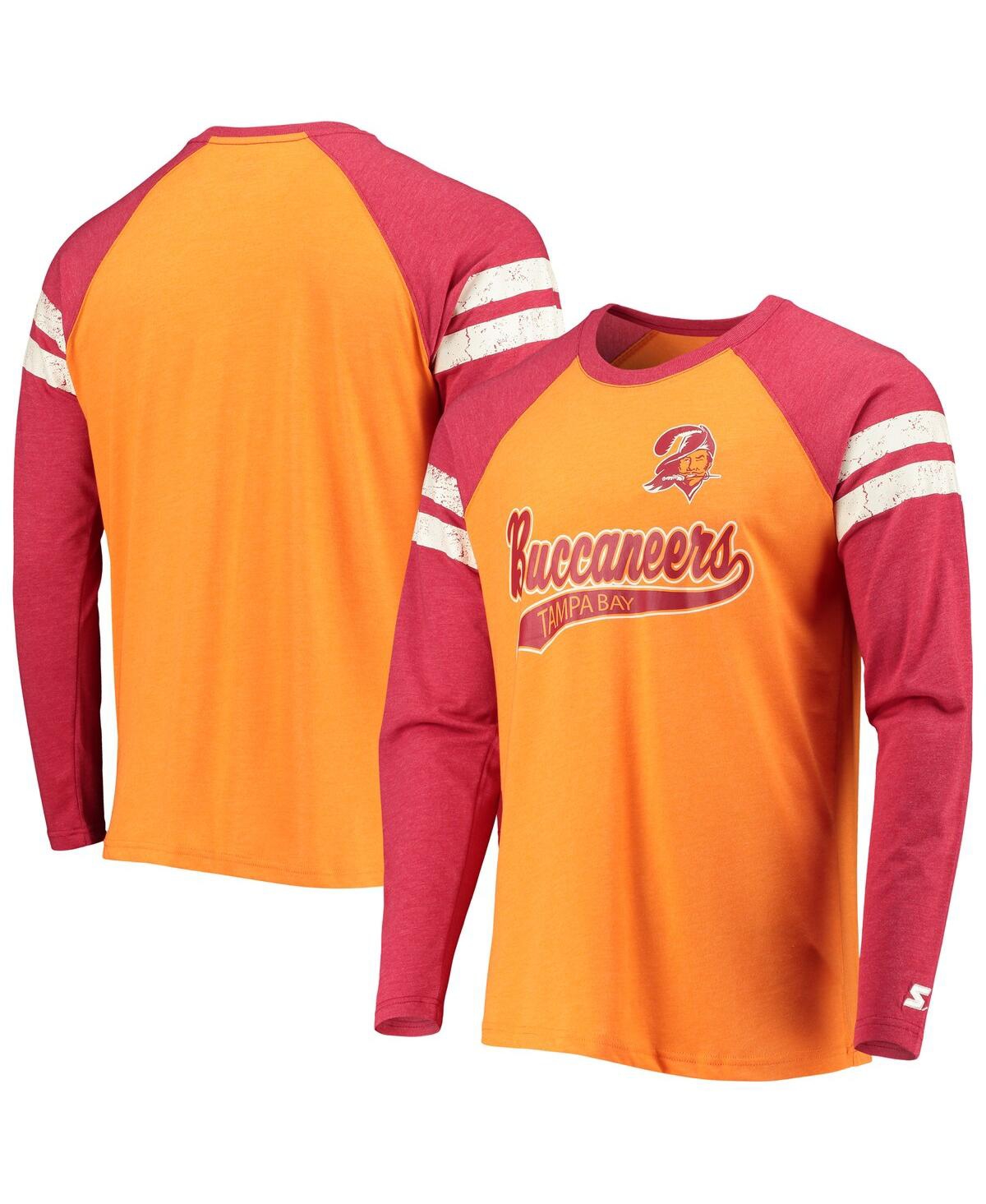 Shop Starter Men's Orange, Red Tampa Bay Buccaneers Throwback League Raglan Long Sleeve Tri-blend T-shirt In Orange,red