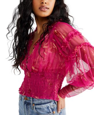 Free People - Sheer Ruffled Smocked-Hem Top