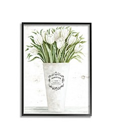White Tulip Bouquet in Parisian Vase Floral Arrangement Black Framed Giclee Texturized Art Collection by Cindy Jacobs
