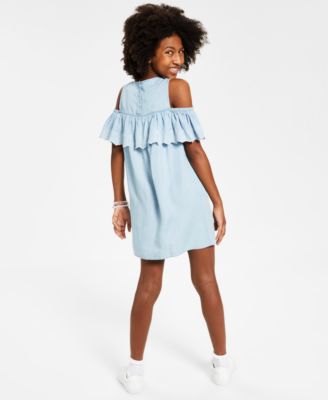 chambray cold shoulder dress