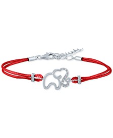 Diamond Accent Elephant Red Cord Bracelet in Sterling Silver