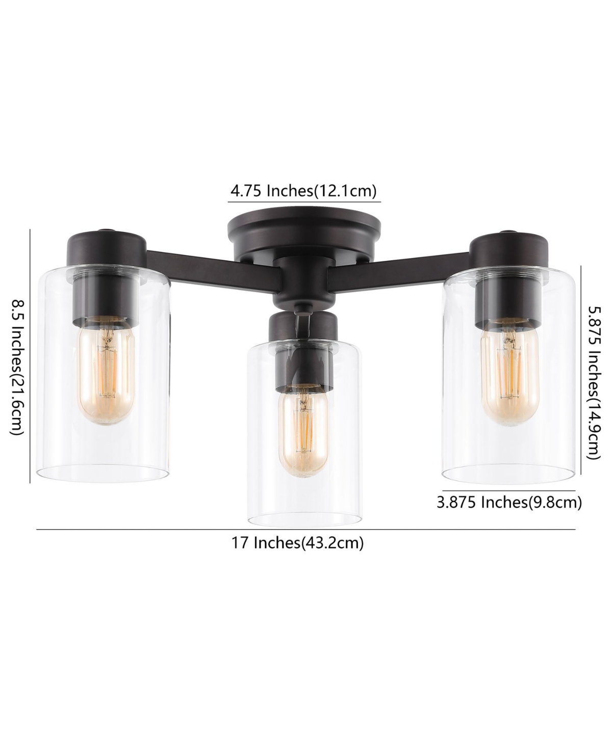 Orville 3-Light Farmhouse Industrial Iron Cylinder Led Semi Flush Mount