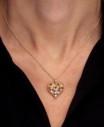 Macy's - Multi-Gemstone Pav&eacute; Heart 18" Pendant Necklace (2 ct. t.w.) in 14k Gold-Plated Sterling Silver