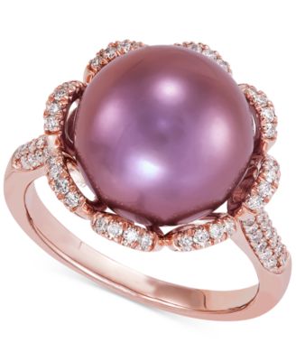 Honora - Plum Cultured Ming Pearl (12mm) & Diamond (3/8 ct. t.w.) Ring in 14K Rose Gold