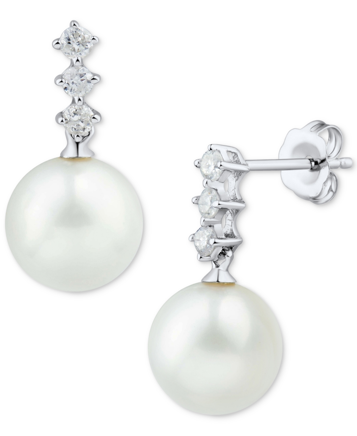 Cultured Freshwater Pearl (8mm) & Diamond (1/5 ct. t.w.) Drop Earrings in 14k White Gold - White Gold