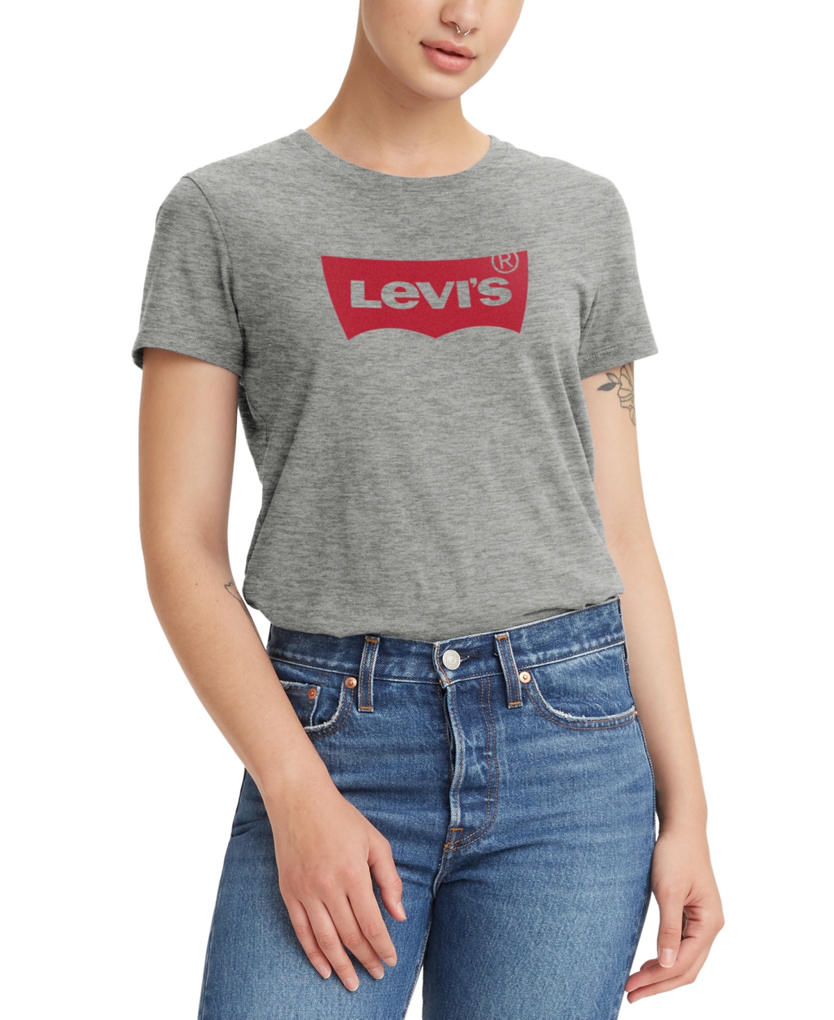 Levi's Women's Perfect Graphic Logo Cotton T-shirt In Grey Logo