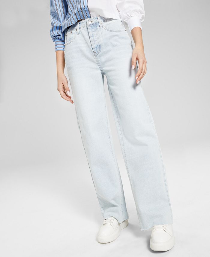 And Now This Frayed Cotton Wide-Leg Jeans - Macy's