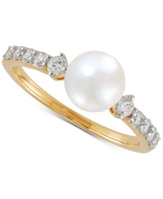Honora - Cultured Freshwater Pearl (7mm) & Diamond (1/3 ct. t.w.) Ring in 14k Yellow Gold or 14k White Gold