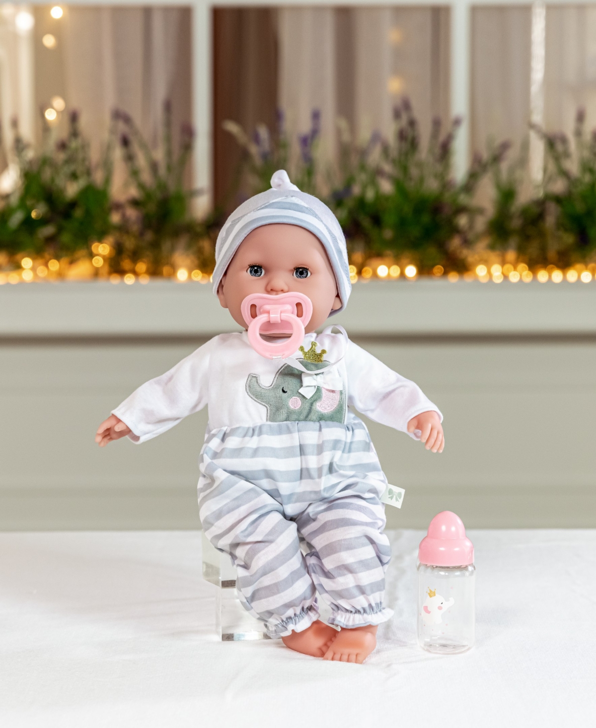 JC TOYS BERENGUER BOUTIQUE 15" SOFT BODY BABY DOLL PURPLE OUTFIT 