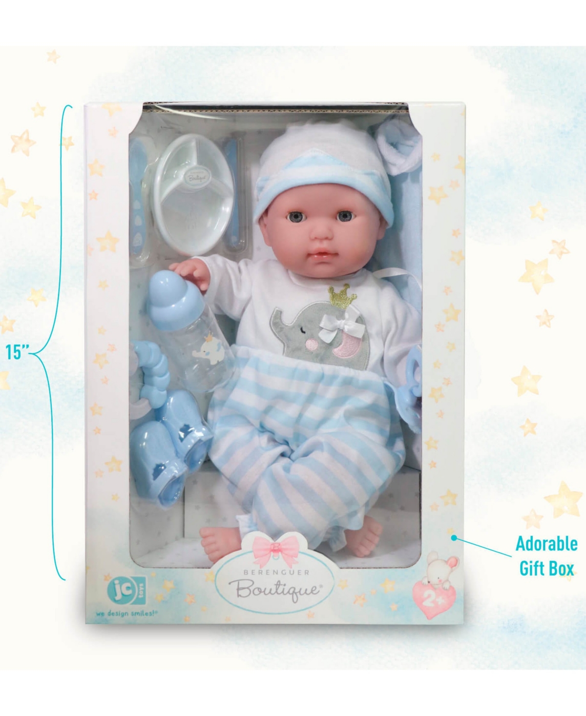 JC TOYS BERENGUER BOUTIQUE 15" SOFT BODY BABY DOLL BLUE OUTFIT 