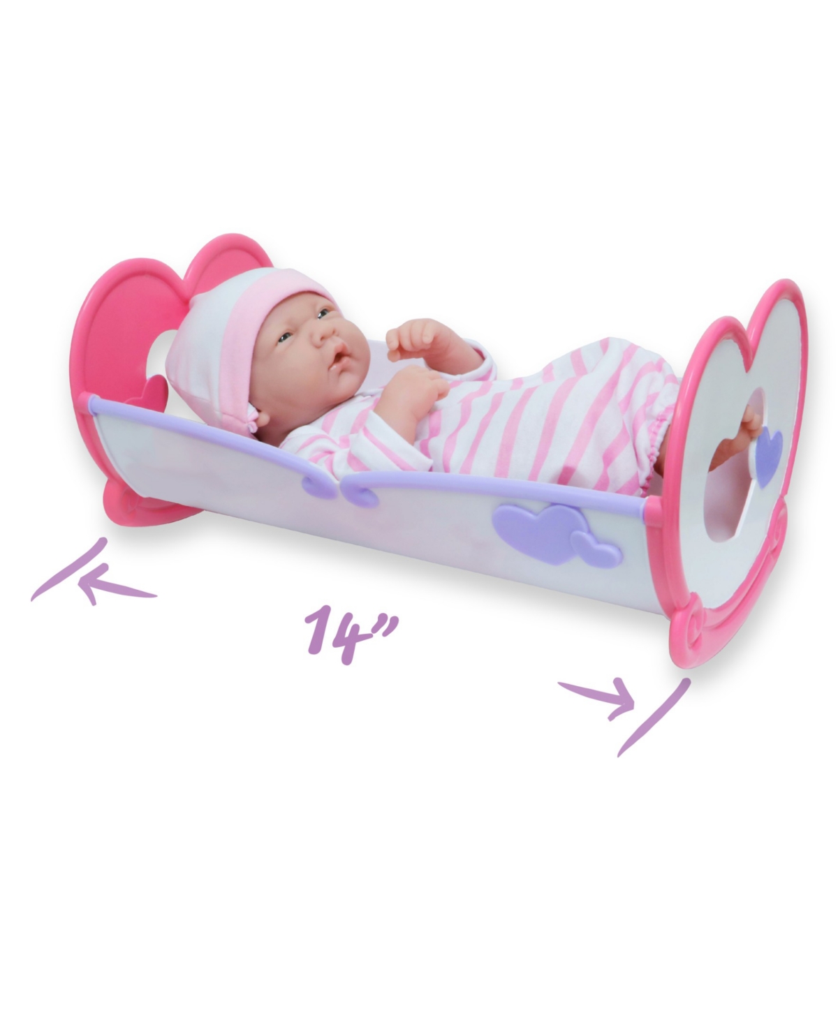 JC TOYS LA NEWBORN 14" BABY DOLL ROCKING CRIB GIFT SET, 11 PIECES 