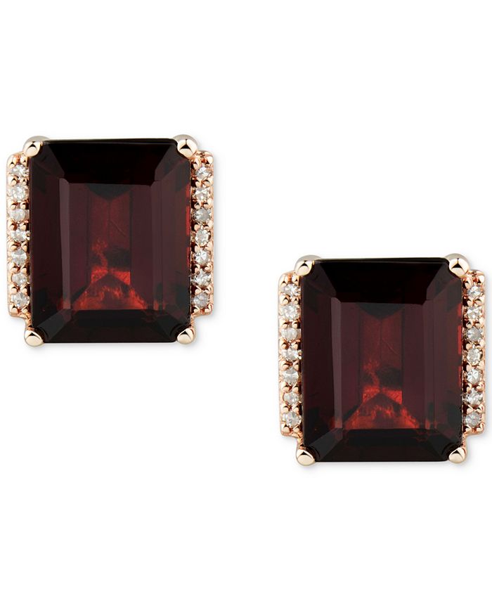 Macy's - Garnet (5-5/8 ct. t.w.) & Diamond (1/10 ct. t.w.) Stud Earrings in 14k Rose Gold