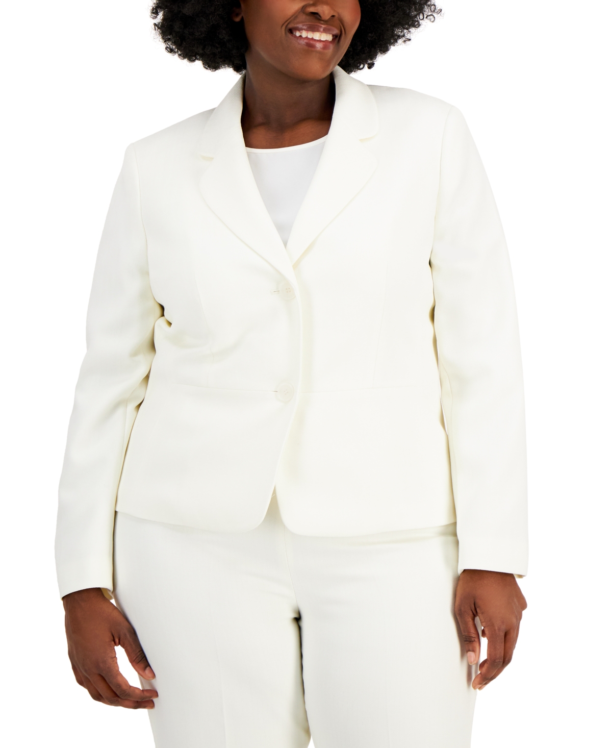 Le Suit Plus Size Button-front Side-zip Pantsuit In Deep Cobalt