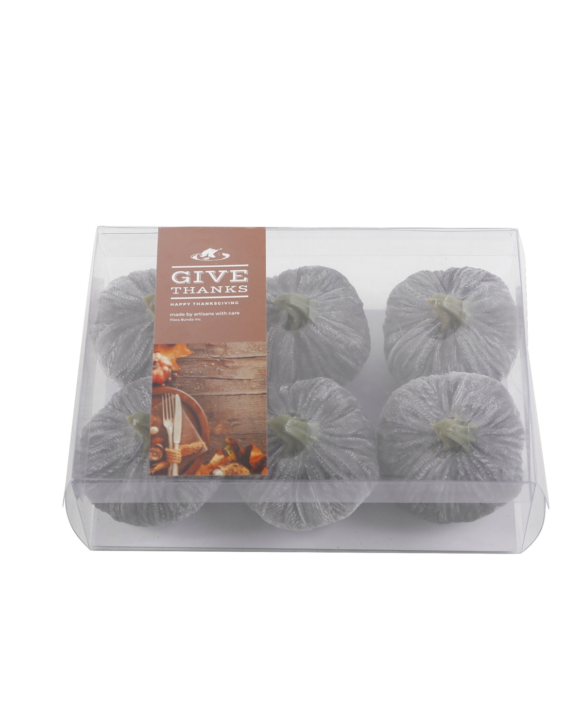 Colorful Velvet-Textured Pumpkins in Box 6 Piece Set - Gray