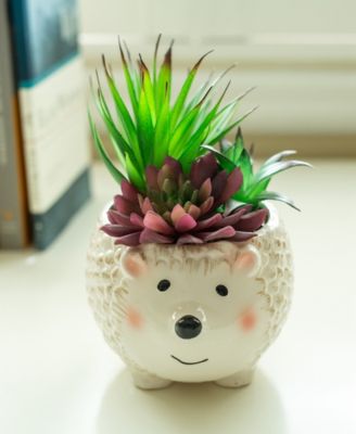 8" Artificial Succulent in 6" Large Hedgehog Ceramic Planter