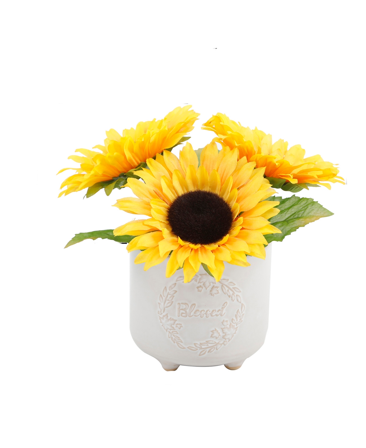 9.5" Artificial Sunflowers in Blessed Ceramic Footed Pot - Yellow, White