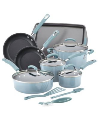 Rachael Ray Classic Brights Hard Enamel Aluminum Nonstick Cookware Set, 14-Piece - Macy's