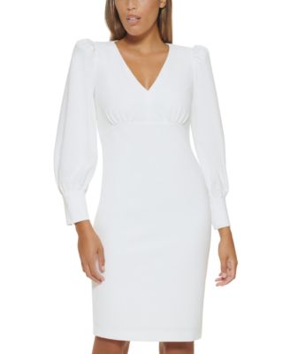 Calvin Klein V Neck Long Sleeved Scuba Crepe Sheath Dress Macy s