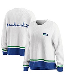 Women's White and College Navy Seattle Seahawks Pullover Sweater