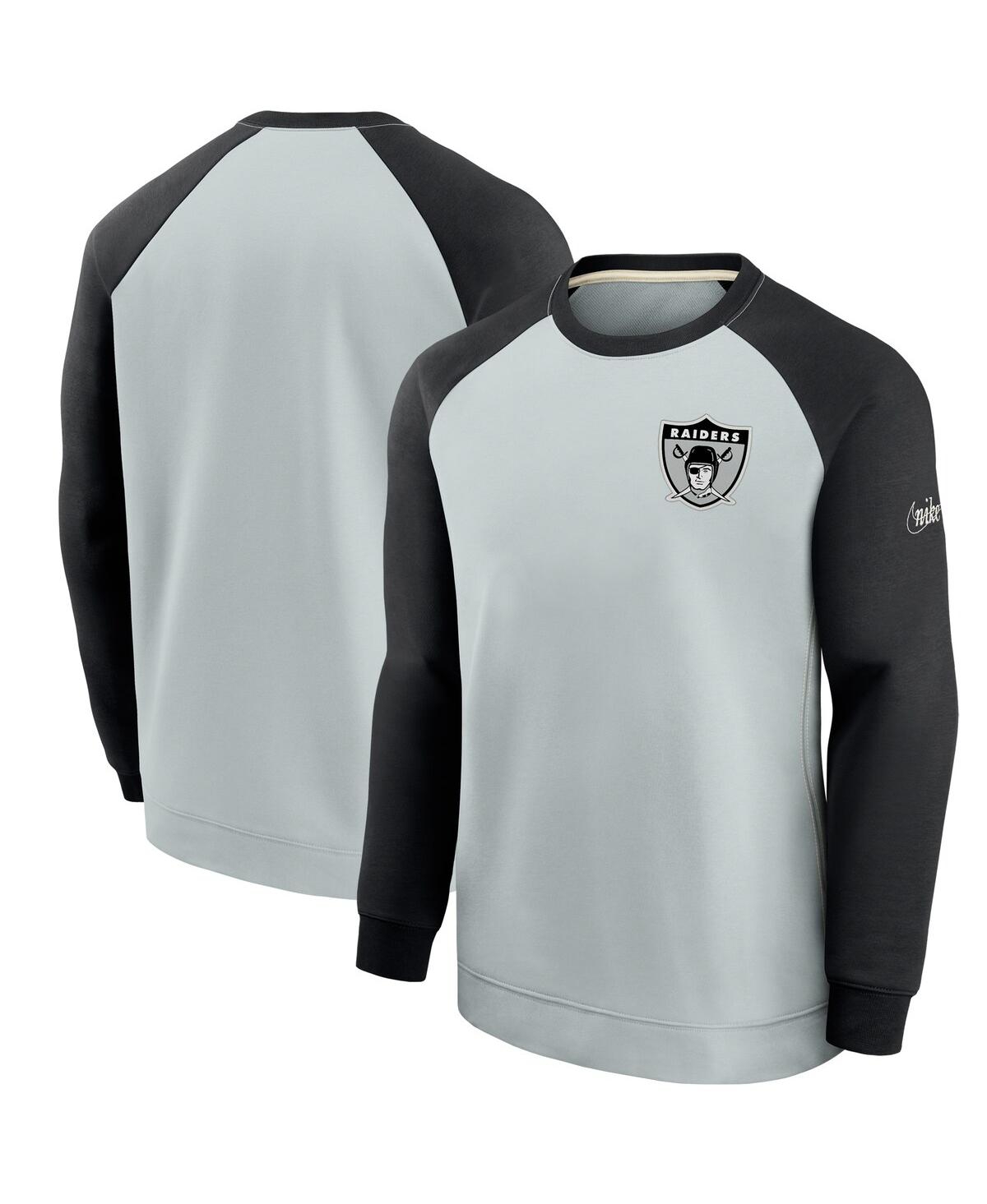 Men'sand Black Las Vegas Raiders Historic Raglan Crew Performance Sweater - Silver, Black