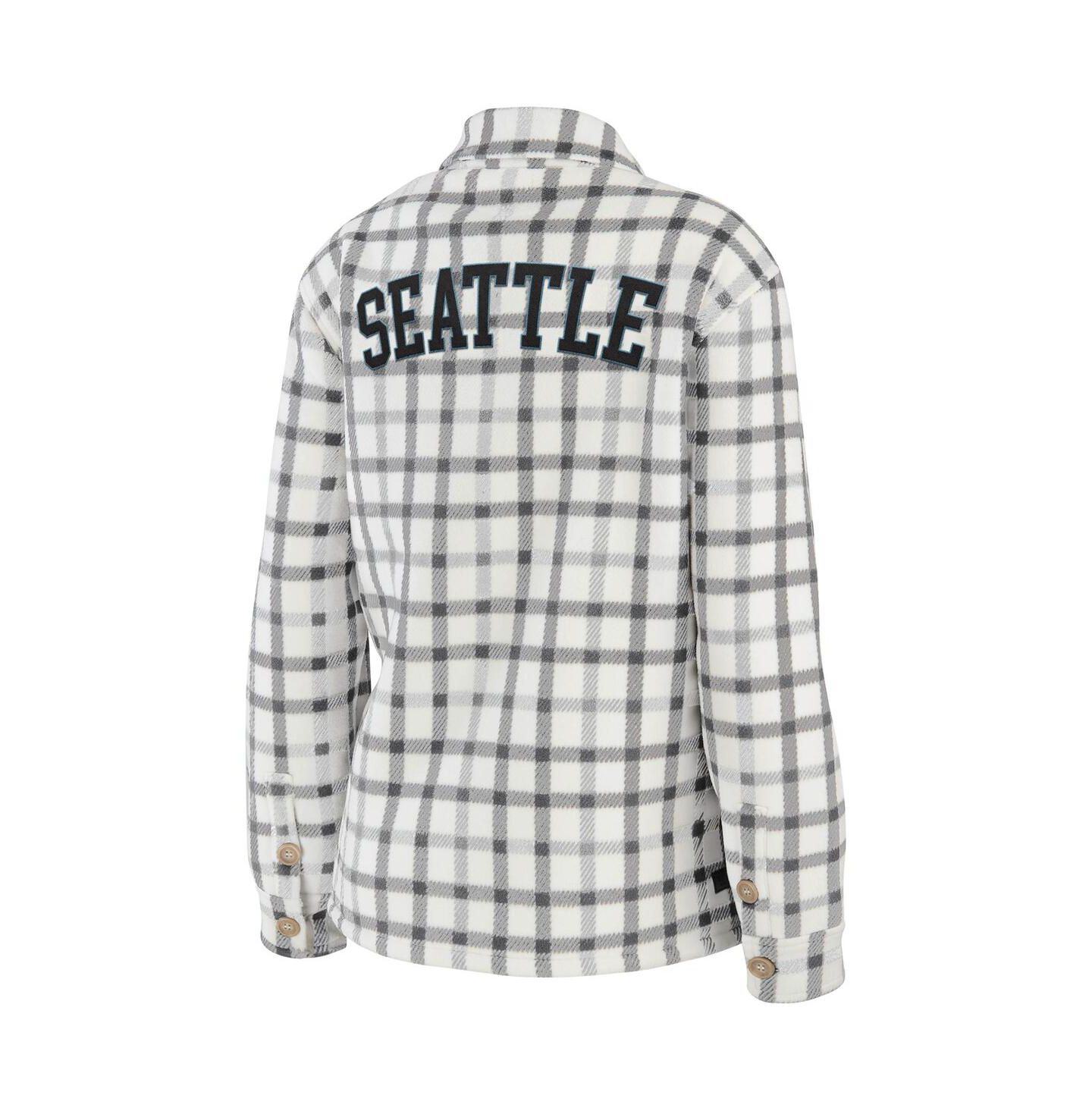 Женская куртка WEAR by Erin Andrews Oatmeal Seattle Kraken Plaid Button-Up Shirt Jacket — фото 4