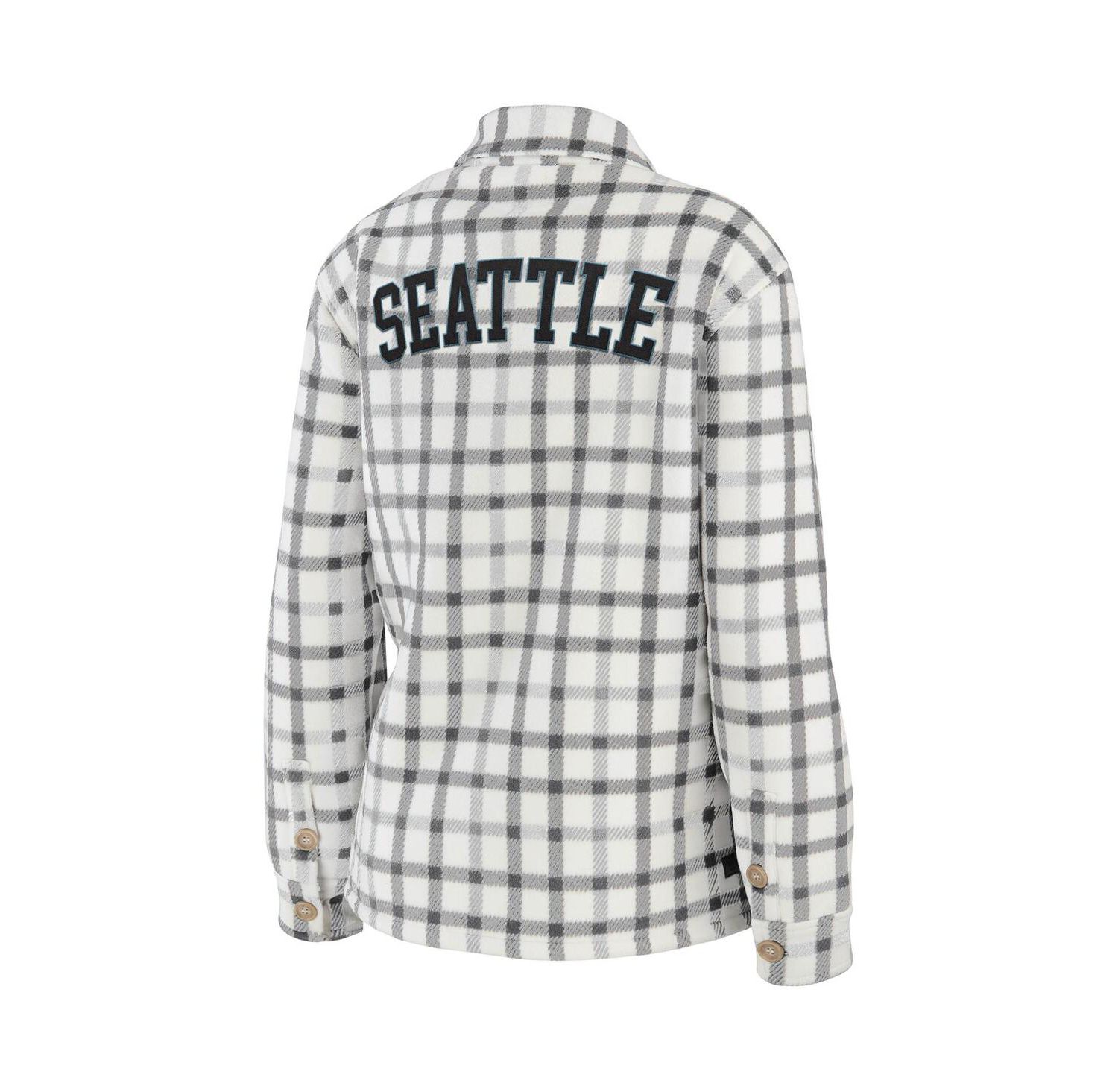 Women's Oatmeal Seattle Kraken Plaid Button-Up Shirt Jacket