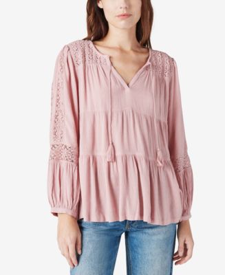Lucky Brand Lace-Trim Tiered Peasant Top - Macy's