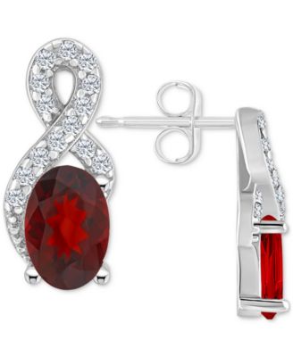 Rhodolite Garnet (1-1/8 ct. t.w.) & White Topaz (1/6 ct. t.w.) Looped Drop Earrings in Sterling Silver (Also in Peridot, Citrine, Amethyst, & Blue Topaz)