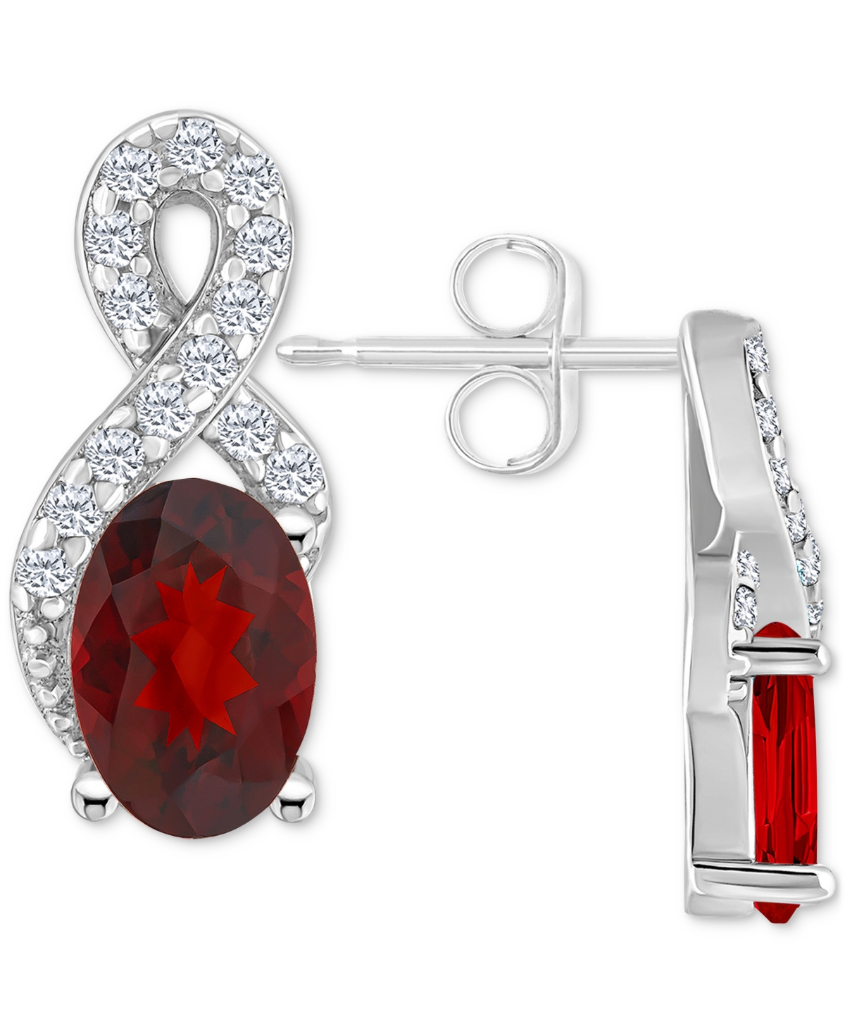 Rhodolite(1-1/8 ct. t.w.) & White Topaz (1/6 ct. t.w.) Looped Drop Earrings in Sterling Silver (Also in Peridot, Citrine, Amethyst, & Blue Top