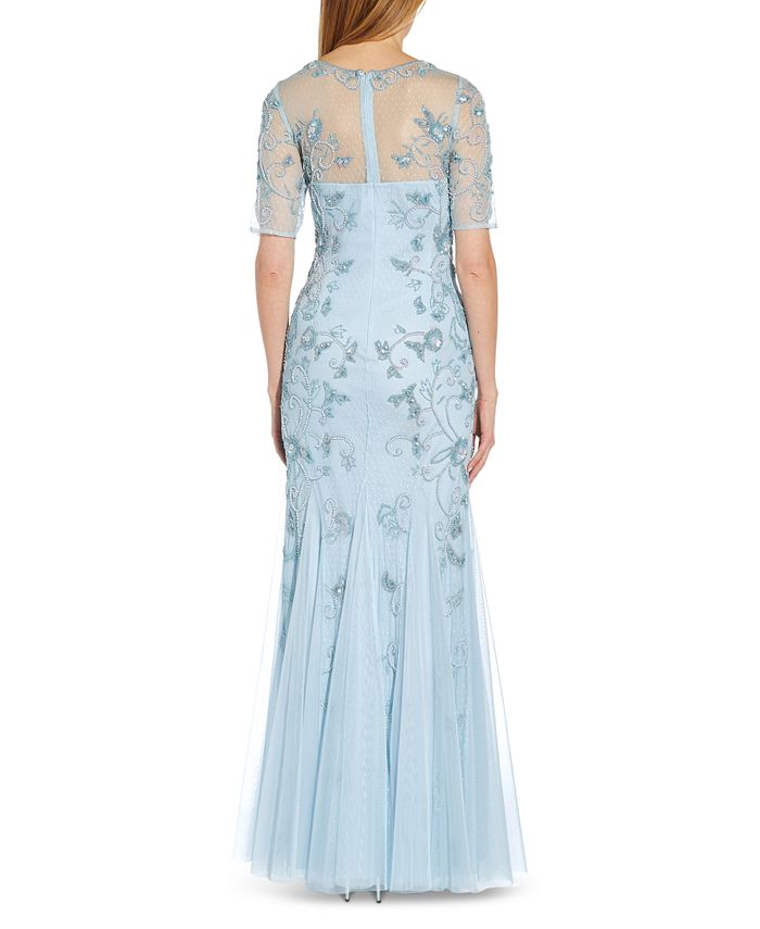 Adrianna Papell Beaded ElbowSleeve Gown Macy's