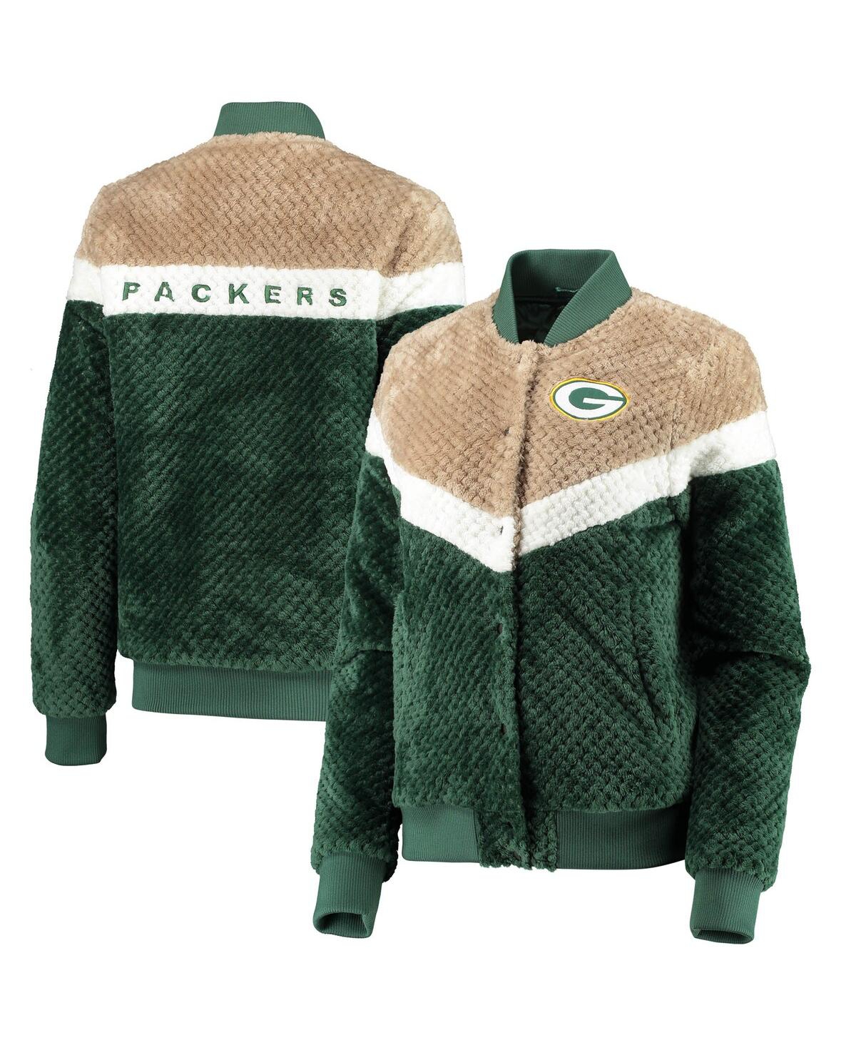 Shop G-iii 4her By Carl Banks Women's Green, Cream Green Bay Packers Riot Squad Sherpa Full-snap Jacket In Green,cream