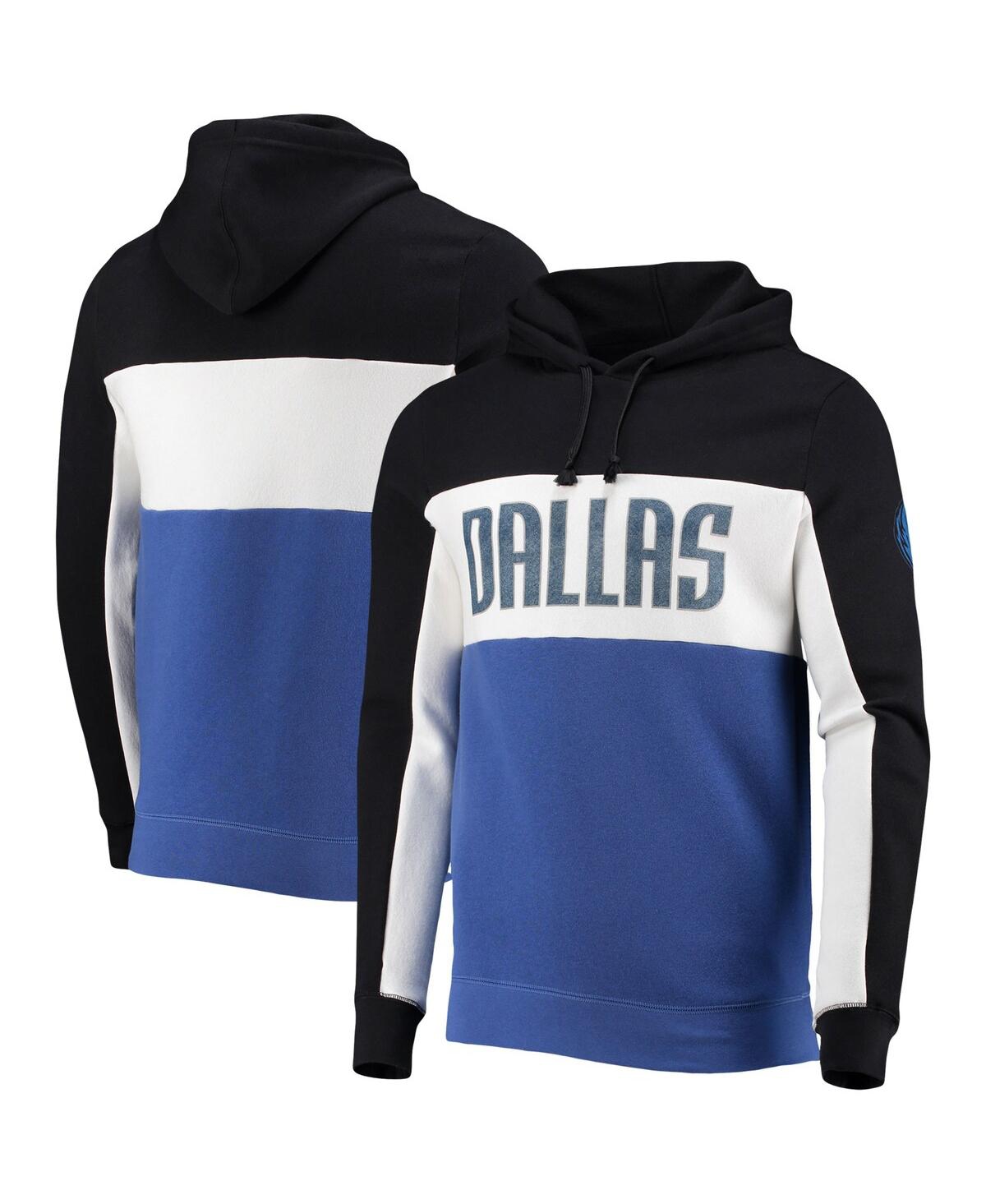 Men's Black, White Dallas Mavericks Wordmark Colorblock Fleece Pullover Hoodie - Black, White