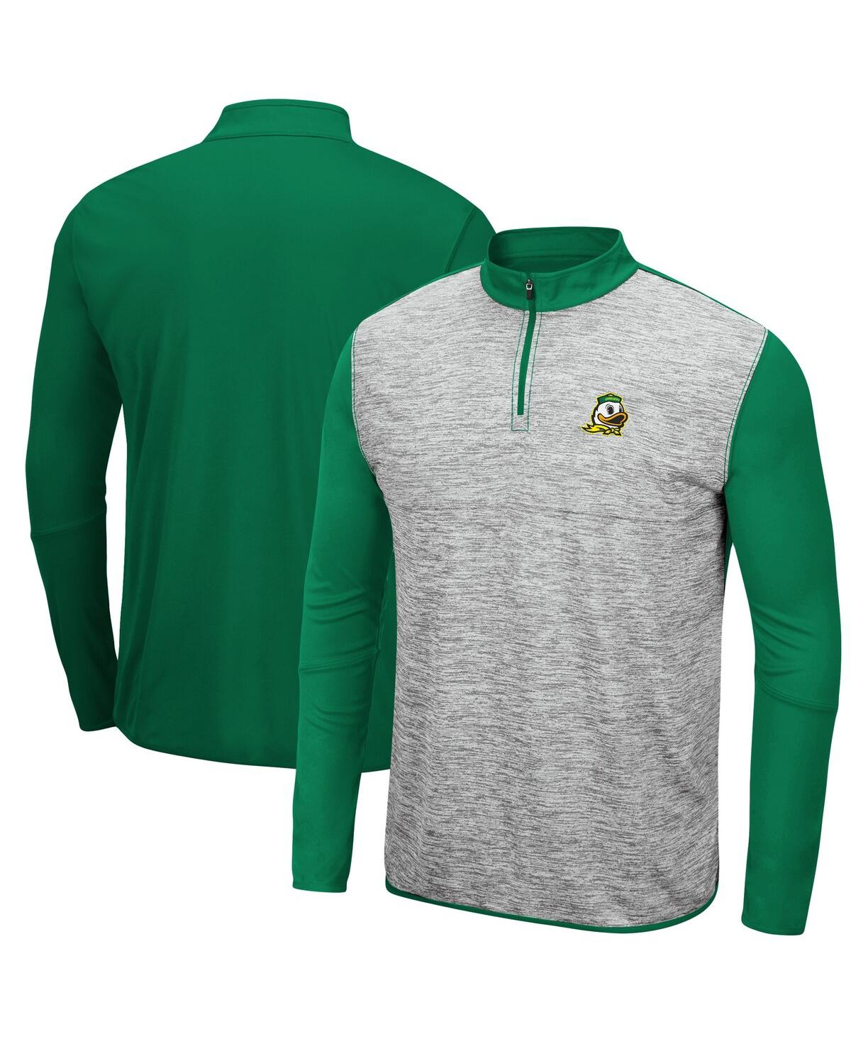 Colosseum Men's Heathered Gray, Green Oregon Ducks Prospect Quarter-zip Jacket In Heathered Gray,green