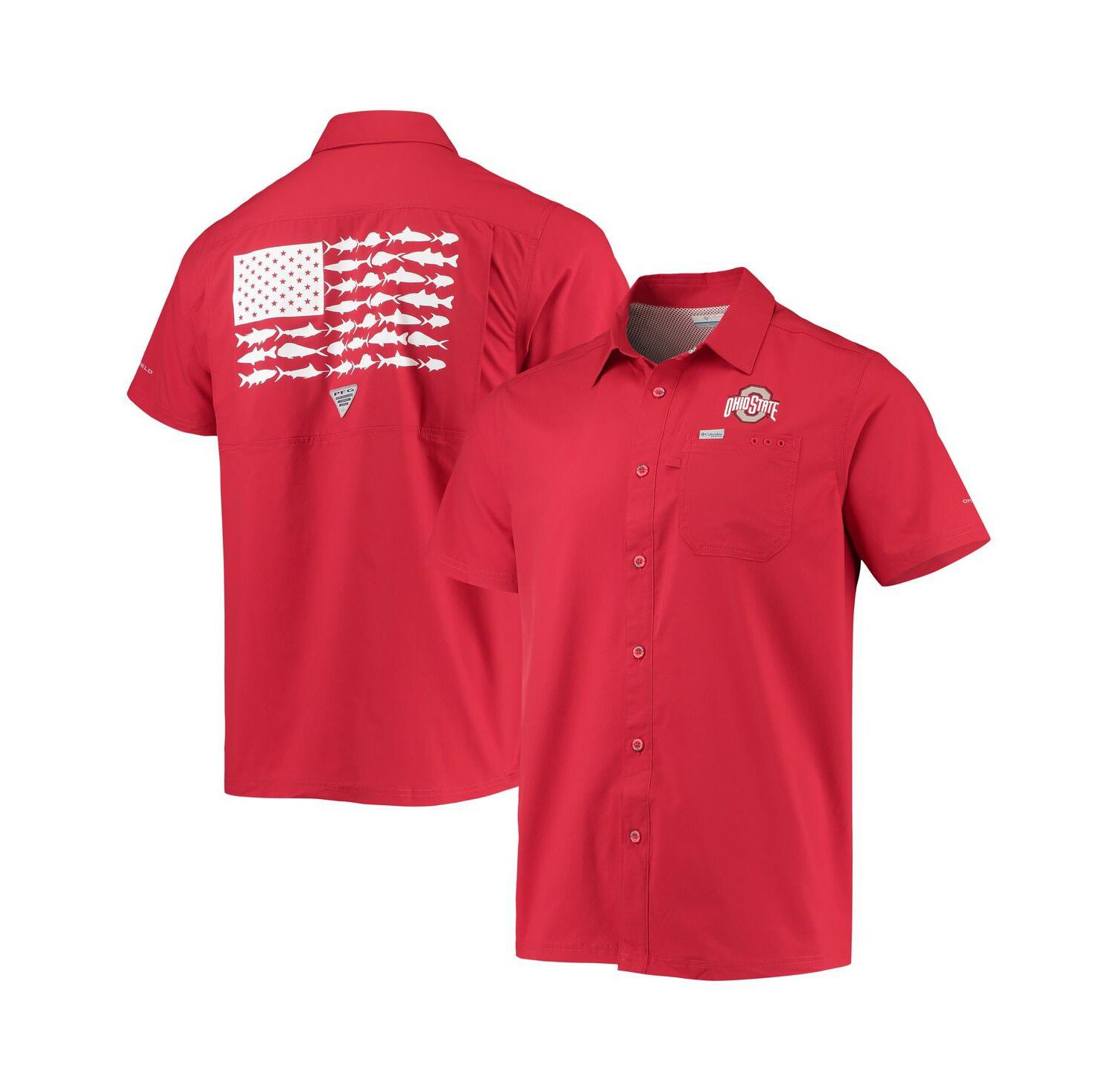 Men's Scarlet Ohio State Buckeyes Slack Tide Camp Button-Up Shirt