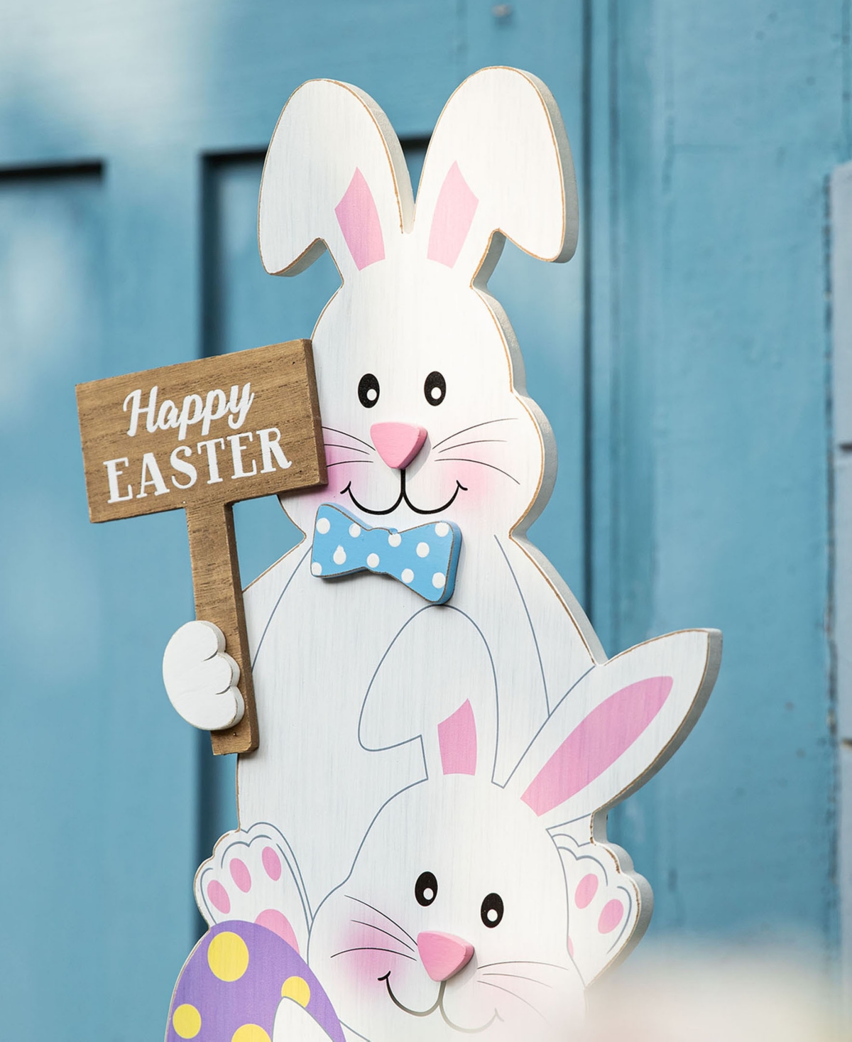 Glitzhome Wooden Easter Stacked Bunny Porch Decor, 30.75"