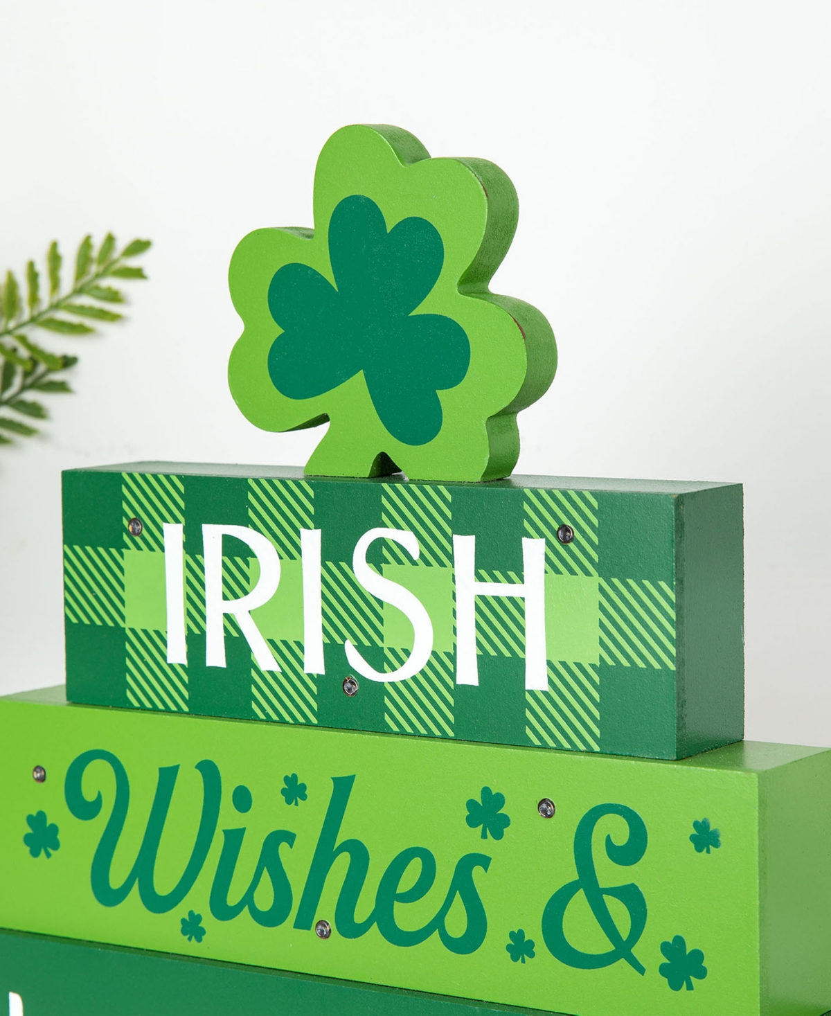Glitzhome Lighted St. Patrick's Wooden Block Table Sign