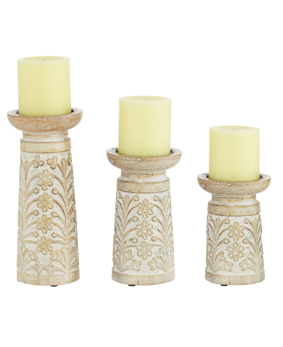 Rosemary Lane Natural Candle Holders, Set Of 3 In Whitewashed Natural Brown