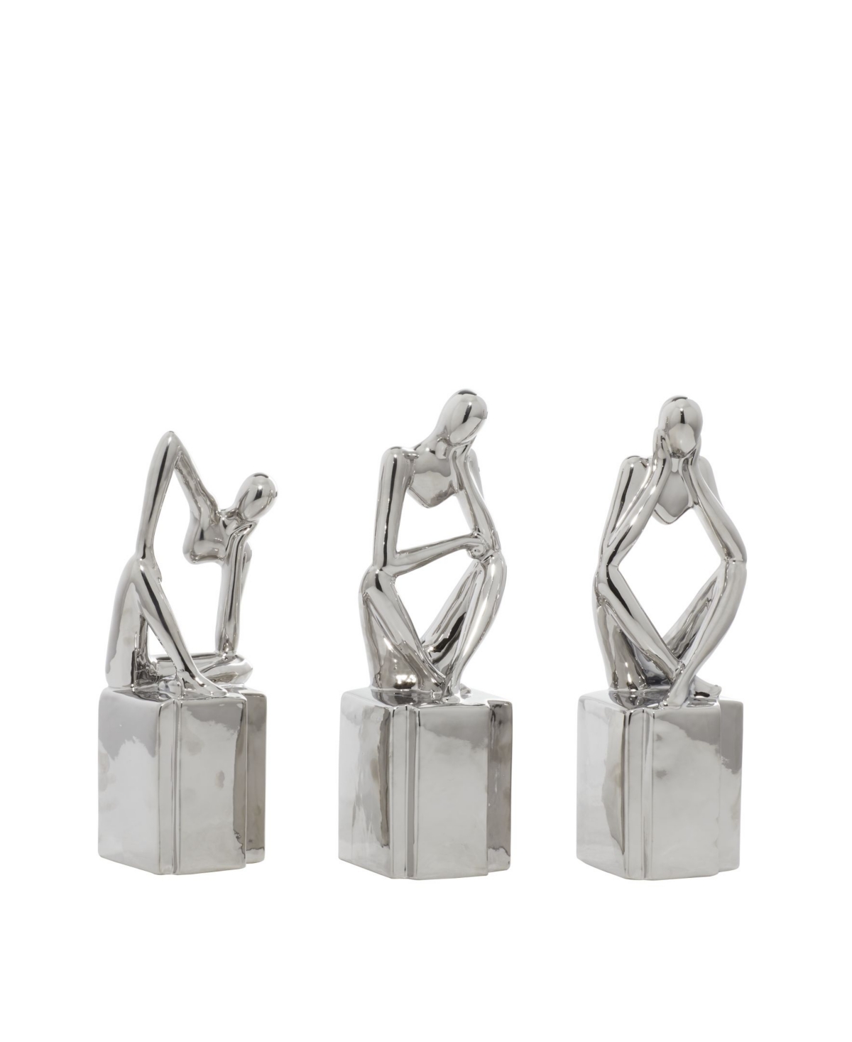 Cosmoliving By Cosmopolitan Ceramic Sculpture, Set Of 3 In Silver-tone