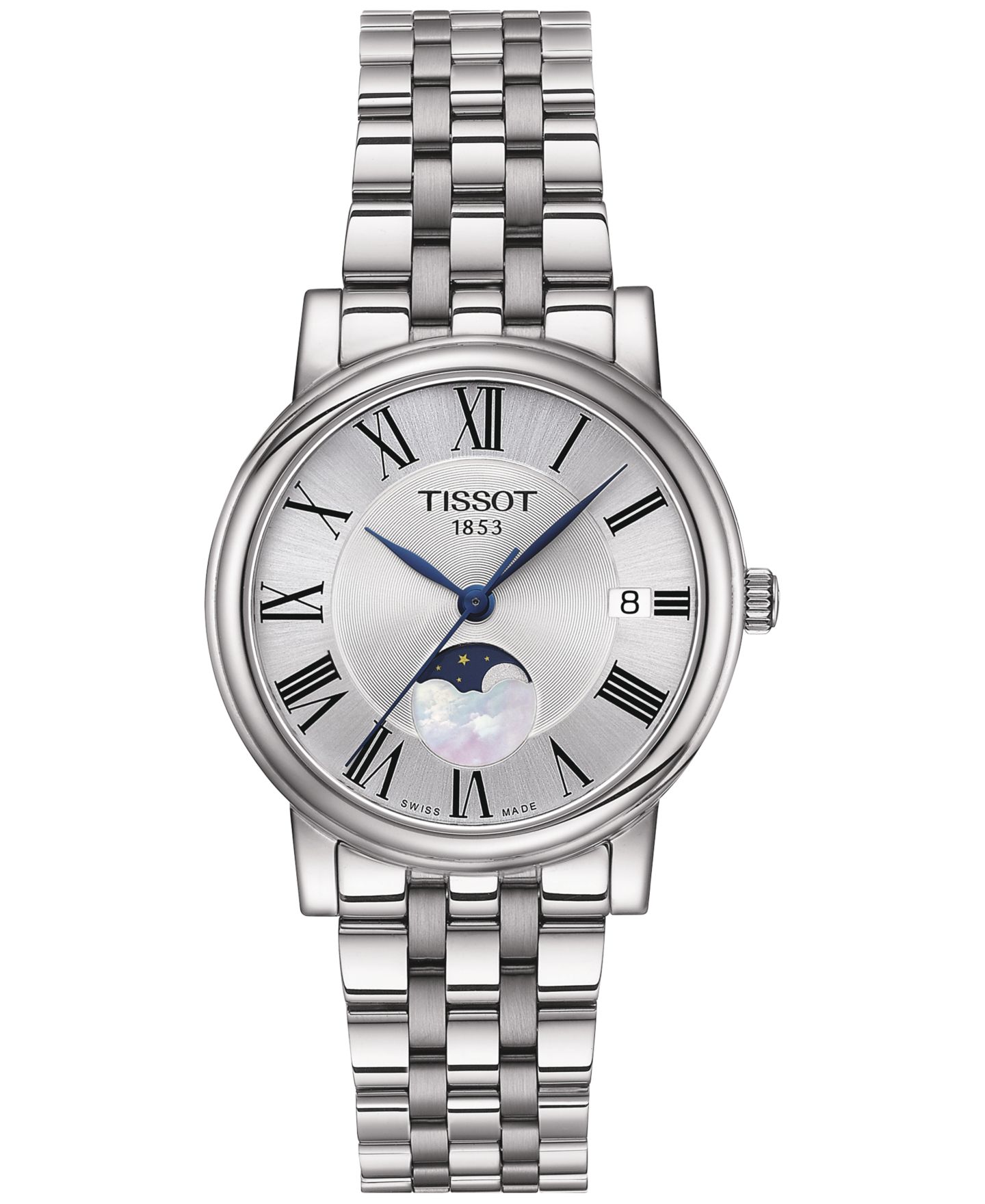 Женские часы Tissot Carson Premium Lady Moonphase Stainless Steel Bracelet Watch 32mm — фото 1