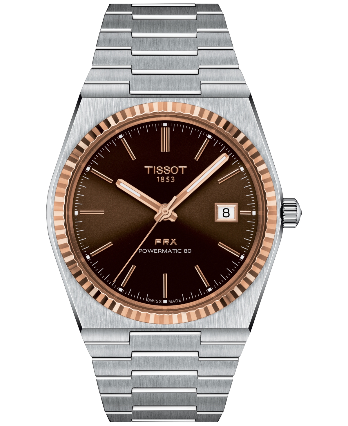 Shop Tissot Men's Prx Powermatic 80 Automatic 18k Gold Stainless Steel Bracelet Watch 40mm In Brown
