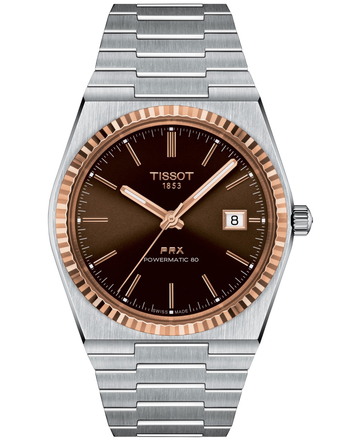 Мужские часы Tissot PRX Powermatic 80 Automatic на золотом браслете 40мм — фото 2