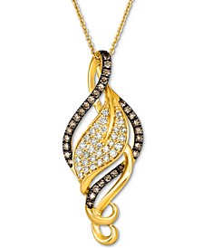 Chocolate Diamond (1/4 ct. t.w.) & Nude Diamond (1/3 ct. t.w.) Open Swirl Pendant Necklace in 14k Yellow Gold, 18" + 2" extender