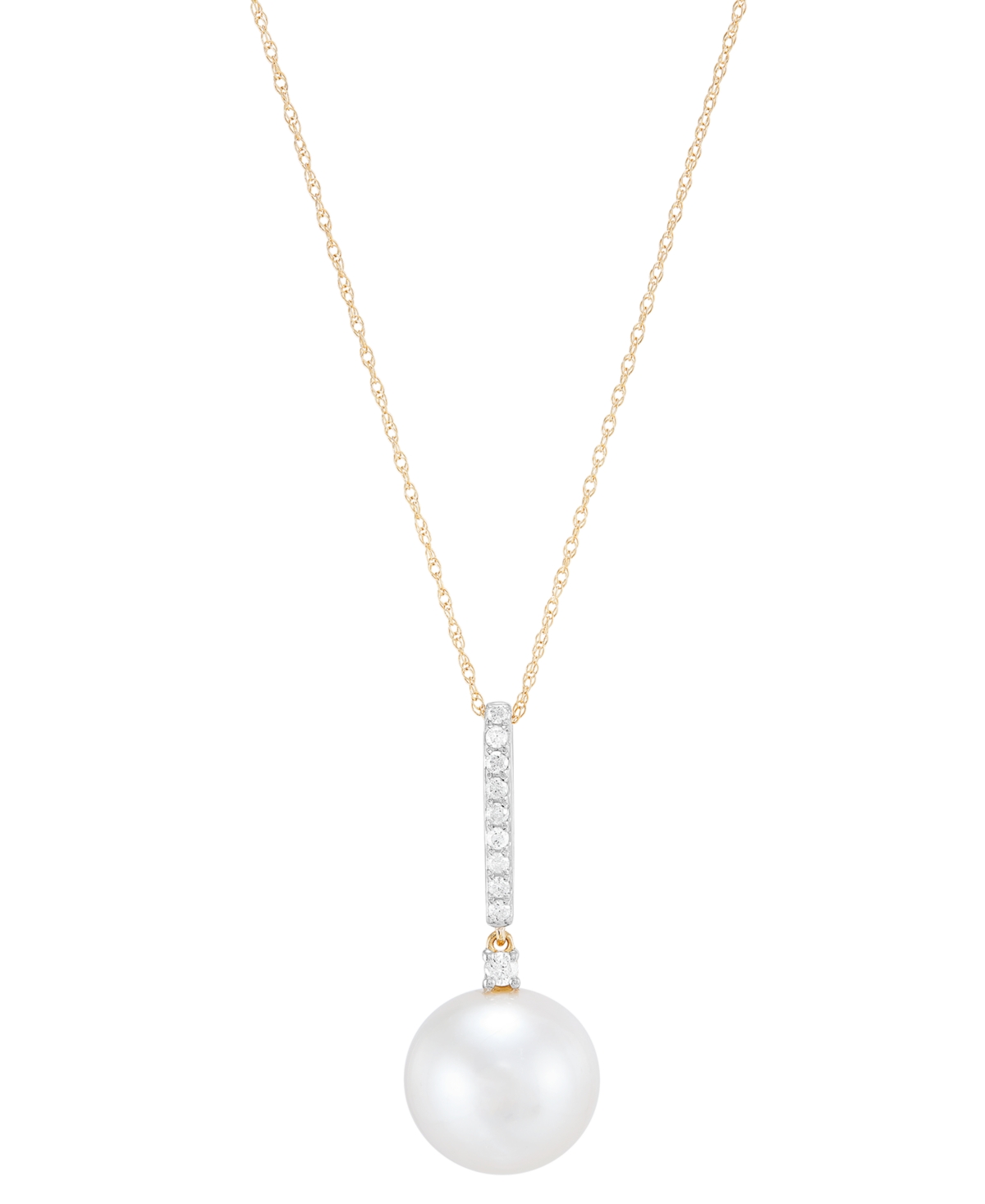 Honora White Cultured Ming Pearl (12mm) And Diamond (1/7 Ct. T.w.) 18" Pendant Necklace In 14k Gold